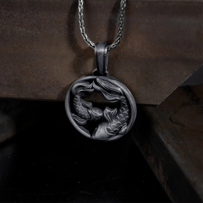 Buddha Stones Pure Tin Pisces Double Koi Fish Wealth Necklace Pendant - image 1