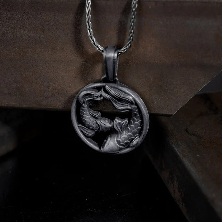 Buddha Stones Pure Tin Pisces Double Koi Fish Wealth Necklace Pendant - image 1