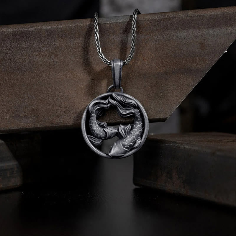 Buddha Stones Pure Tin Pisces Double Koi Fish Wealth Necklace Pendant - image 2
