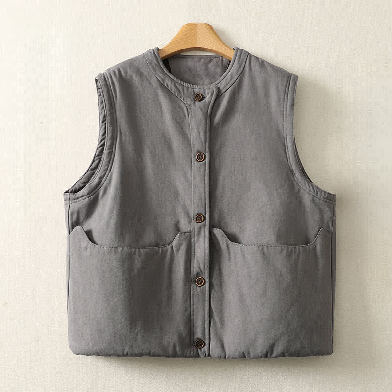 Buddha Stones Fall Winter Casual Button-Up Solid Tank Top Women's Vest With Pockets - Gray - US8-10，UK/AU12-14，EU40-42 (XL) - image 11