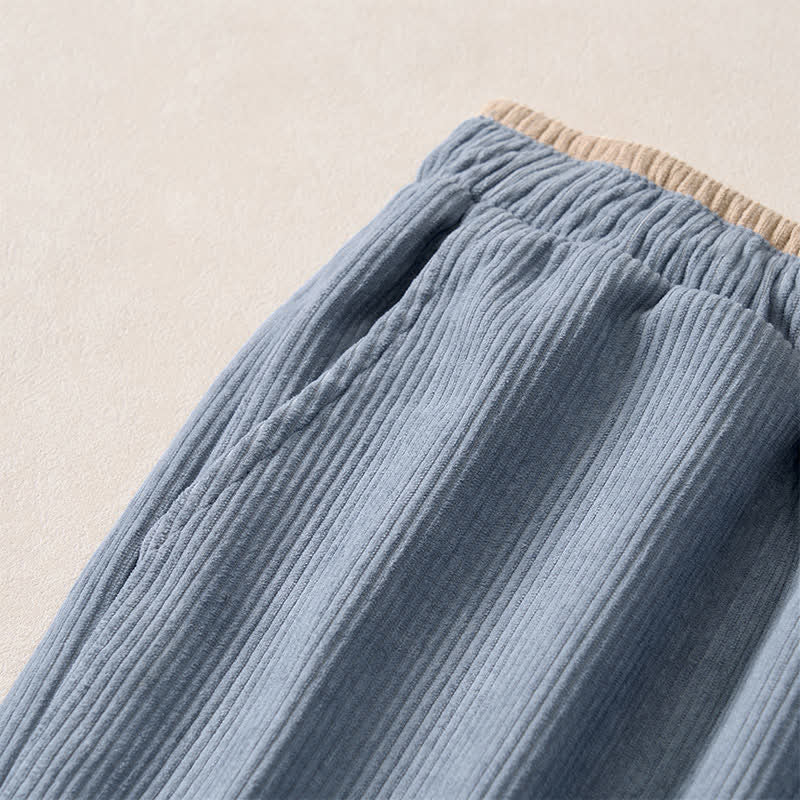 Buddha Stones Fall Winter Vintage Drawstring Elastic Waist Design Solid Corduroy Long Pants Women's Harem Pants With Pockets - image 1