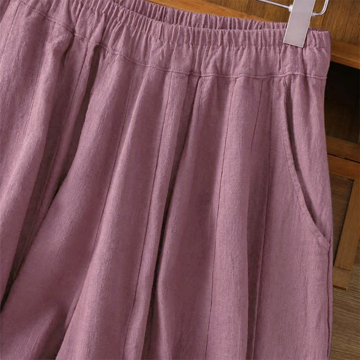 Buddha Stones Spring Summer Classic Casual Drawstring Solid Cropped Pants Women's Harem Pants With Pockets - image 15