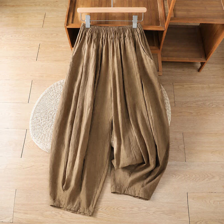 Buddha Stones Spring Summer Classic Casual Drawstring Solid Cropped Pants Women's Harem Pants With Pockets - Tan - US12, UK/AU16, EU44 (3XL) - image 6