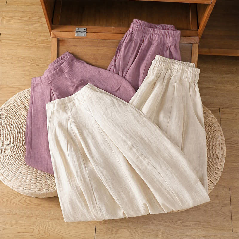 Buddha Stones Spring Summer Classic Casual Drawstring Solid Cropped Pants Women's Harem Pants With Pockets - image 16