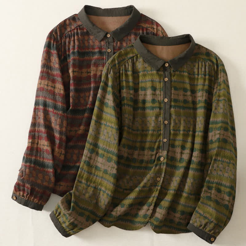 Buddha Stones Fall Casual Retro Button-Up Plaid Women's Long Sleeve Shirts - image 13