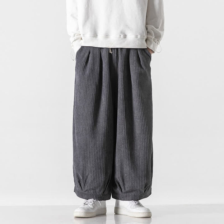 Buddha Stones Spring Fall Casual Minimalist Drawstring Solid Cropped Pants Corduroy Men's Wide Leg Pants With Pockets - DarkSlateGray - US/UK/AU46, EU56 (5XL) - image 0