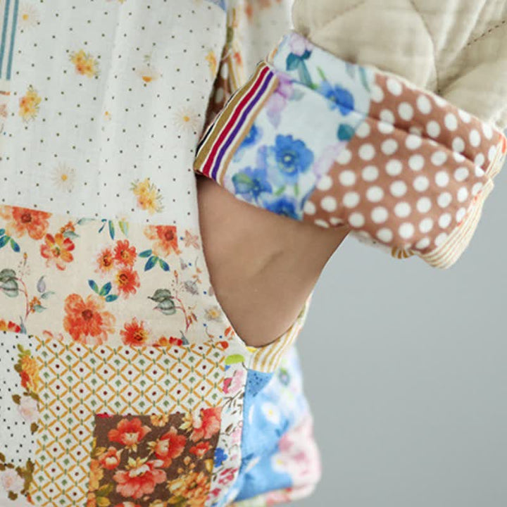 Buddha Stones Fall Winter Vintage Casual Button-Up Floral Patchwork Reversible Design Women's Jacket With Pockets - image 12