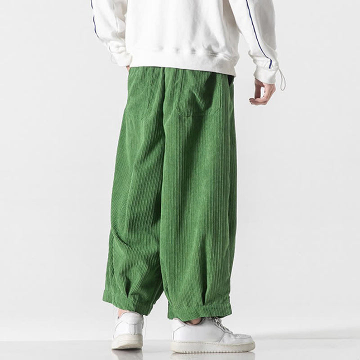Buddha Stones Spring Fall Casual Minimalist Drawstring Solid Cropped Pants Corduroy Men's Wide Leg Pants With Pockets - image 32