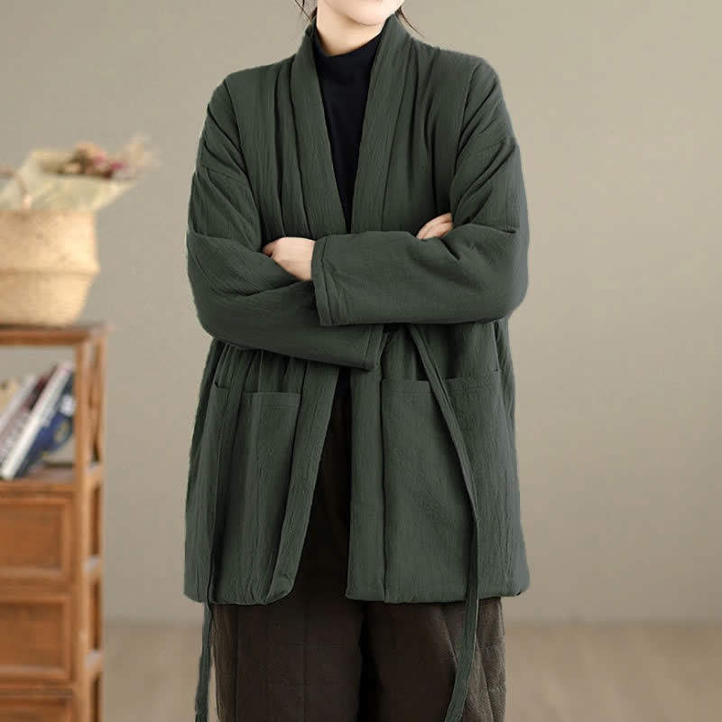 Buddha Stones Fall Winter Casual Minimalist Solid Women's Kimono With Pockets - image 1