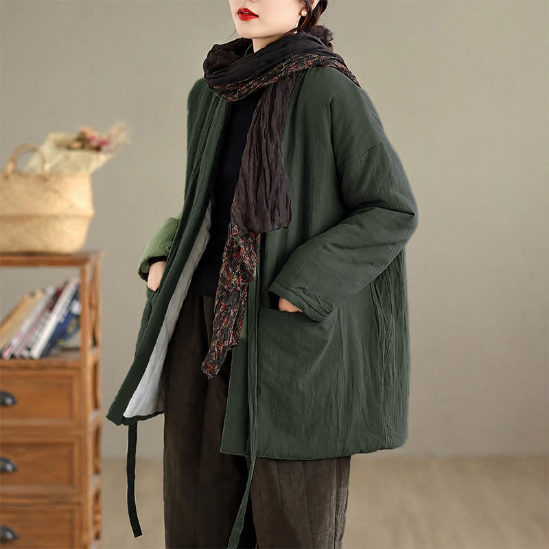 Buddha Stones Fall Winter Casual Minimalist Solid Women's Kimono With Pockets - image 3