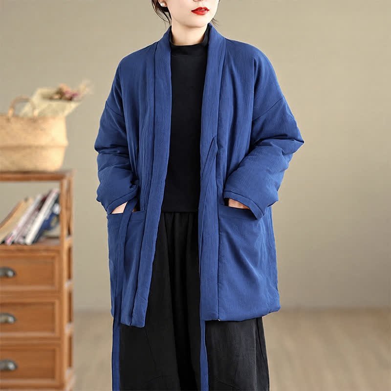 Buddha Stones Fall Winter Casual Minimalist Solid Women's Kimono With Pockets - image 12