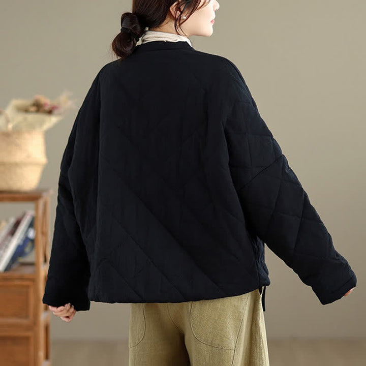 Buddha Stones Fall Winter Casual Minimalist Quilted Design Drawstring Solid Cropped Women's Kimono With Pockets - image 12