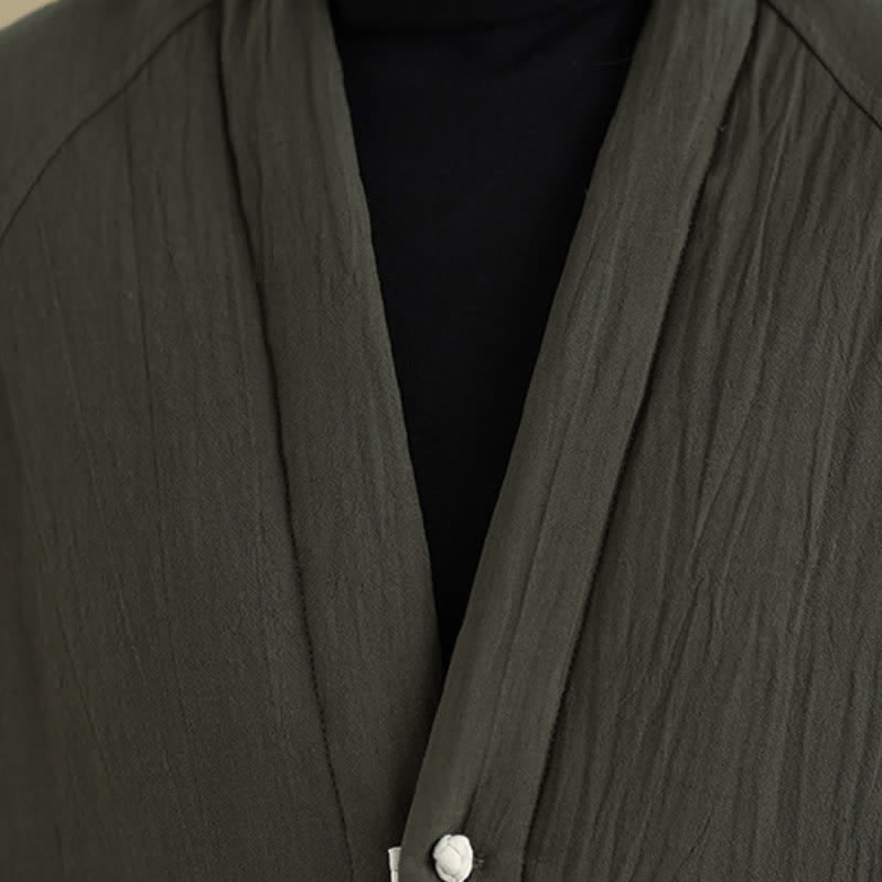 Buddha Stones Fall Winter Casual Tang Style Frog Button Solid Cropped Women's Kimono With Pockets - image 6