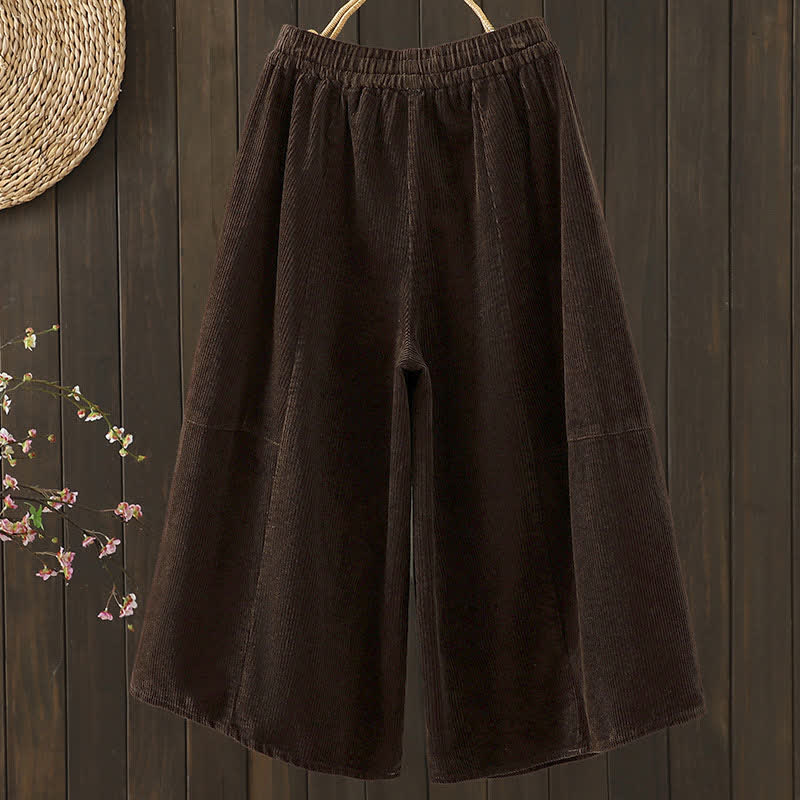 Buddha Stones Fall Winter Casual Drawstring Solid Corduroy Capri Pants Corduroy Women's Wide Leg Pants With Pockets - image 1