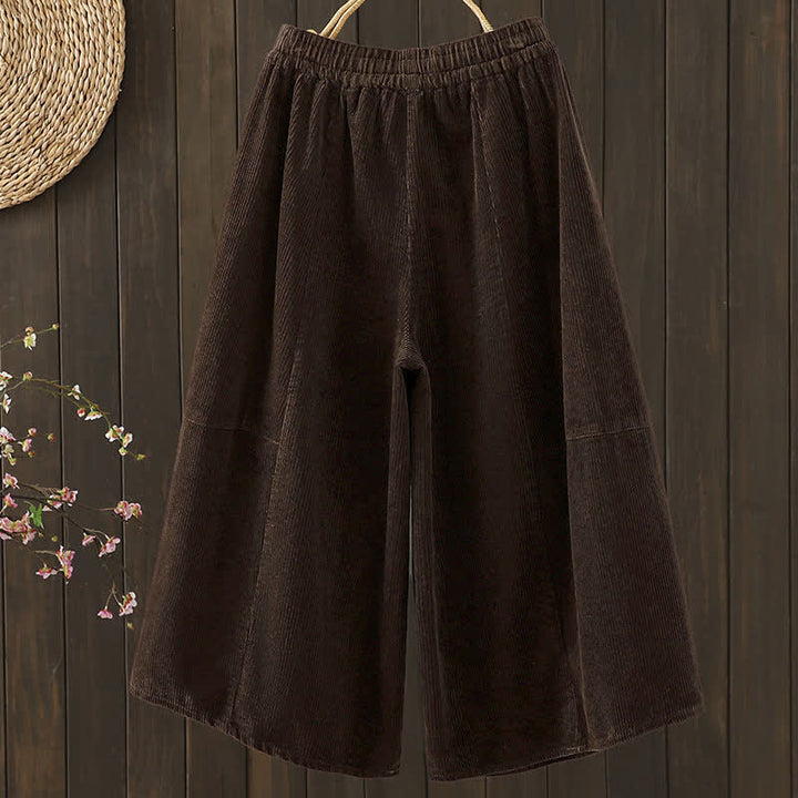 Buddha Stones Fall Winter Casual Drawstring Solid Corduroy Capri Pants Corduroy Women's Wide Leg Pants With Pockets - image 1