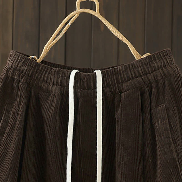 Buddha Stones Fall Winter Casual Drawstring Solid Corduroy Capri Pants Corduroy Women's Wide Leg Pants With Pockets - image 2