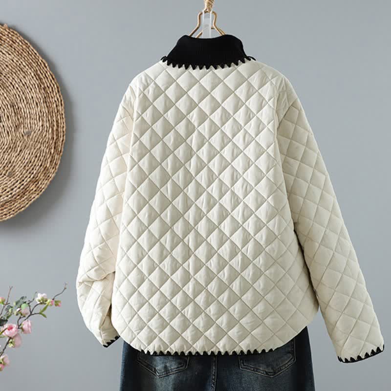 Buddha Stones Winter Casual Vintage Button-Up Geometric Rhombus Design Women's Jacket With Pockets - image 1