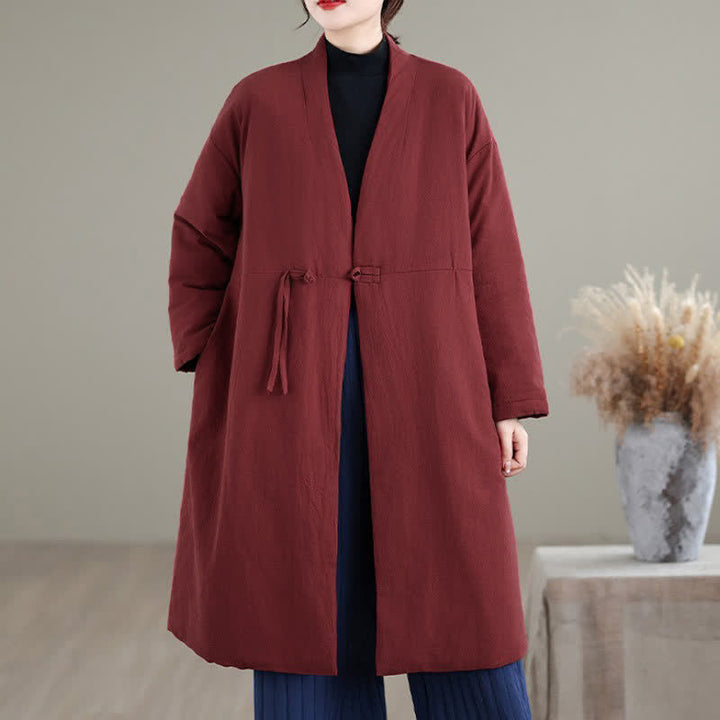 Buddha Stones Winter Casual Minimalist Drawstring Solid Women's Coat With Pockets - FireBrick - US8-10, UK/AU12-14, EU40-42 (XL) - image 0