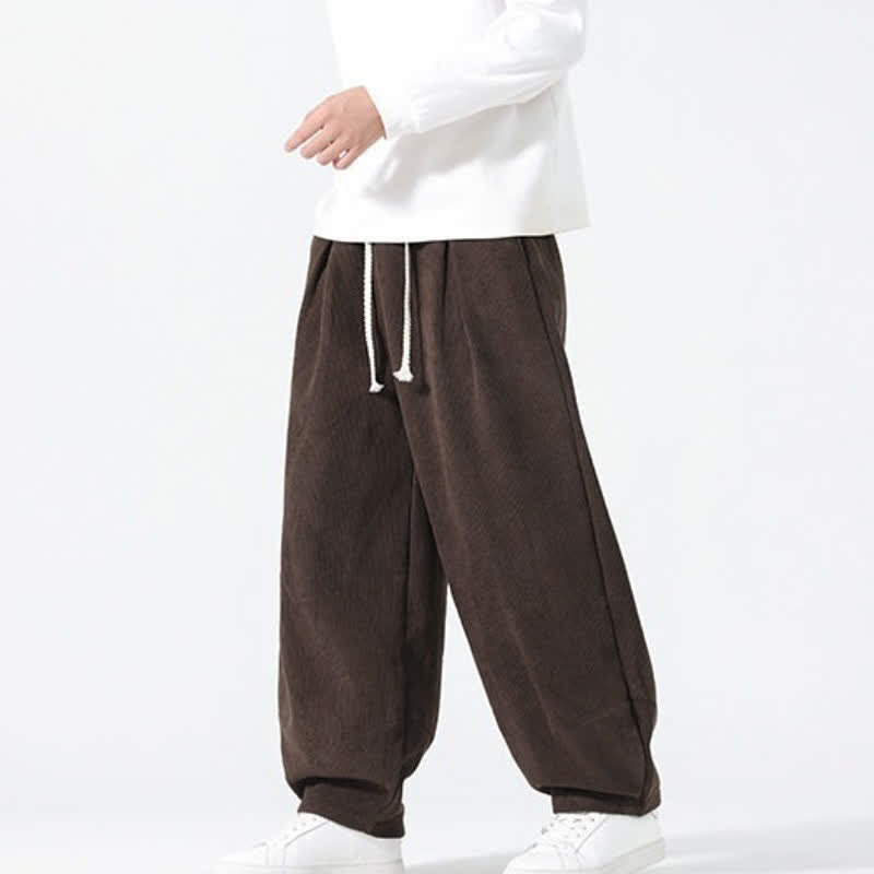 Buddha Stones Fall Winter Casual Minimalist Drawstring Solid Ankle Pants Men's Straight Leg Pants With Pockets - SaddleBrown - US/UK/AU46, EU56 (5XL) - image 0