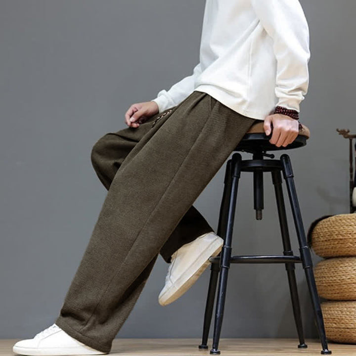 Buddha Stones Fall Winter Plain Classic Drawstring Solid Ankle Pants Corduroy Men's Straight Leg Pants With Pockets - image 6