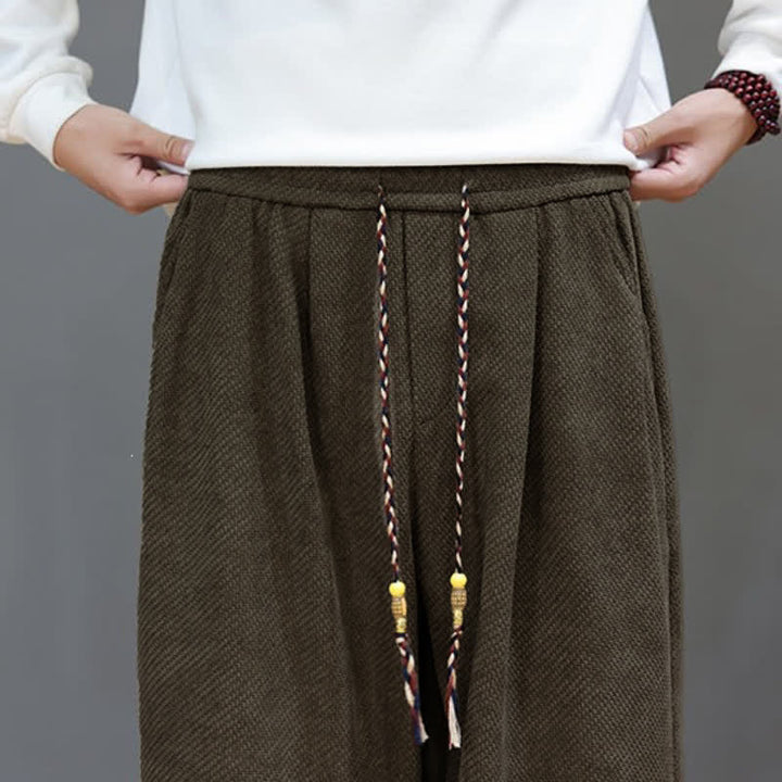 Buddha Stones Fall Winter Plain Classic Drawstring Solid Ankle Pants Corduroy Men's Straight Leg Pants With Pockets - image 7