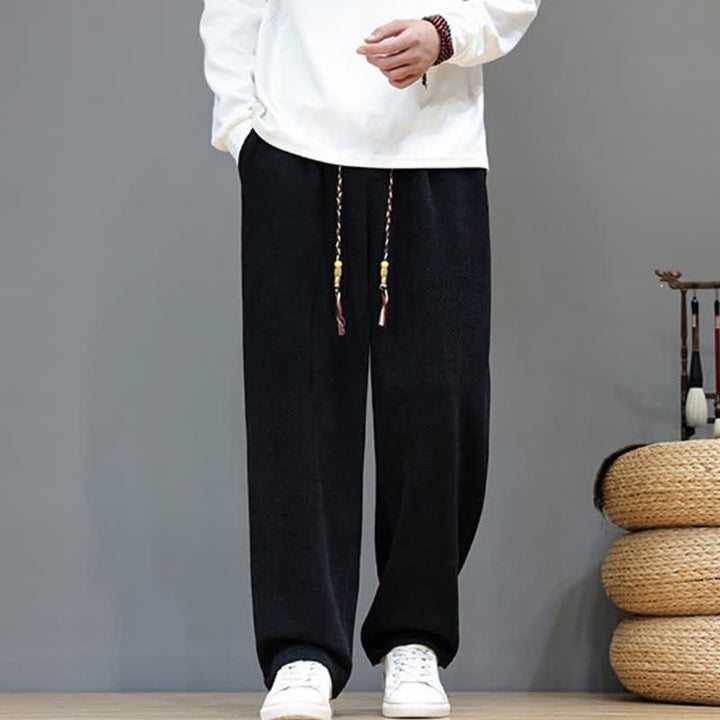 Buddha Stones Fall Winter Plain Classic Drawstring Solid Ankle Pants Corduroy Men's Straight Leg Pants With Pockets - image 15