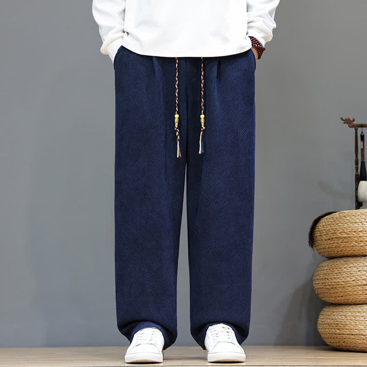 Buddha Stones Fall Winter Plain Classic Drawstring Solid Ankle Pants Corduroy Men's Straight Leg Pants With Pockets - image 20