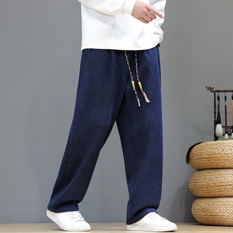 Buddha Stones Fall Winter Plain Classic Drawstring Solid Ankle Pants Corduroy Men's Straight Leg Pants With Pockets - image 22