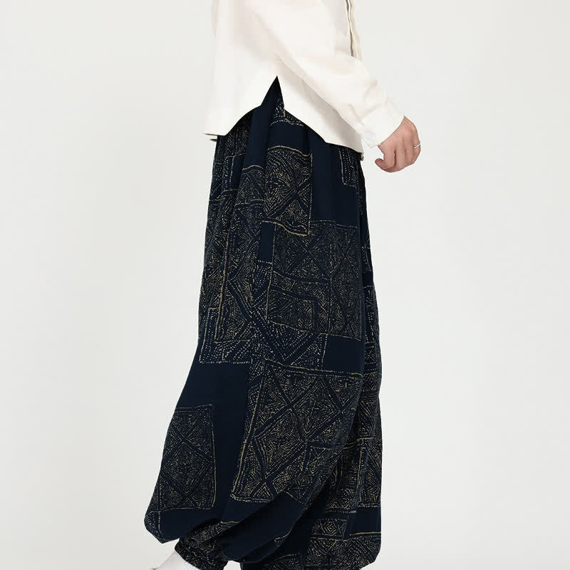 Buddha Stones Spring Fall Vintage Casual Drawstring Geometric Cropped Pants Men's Harem Pants With Pockets - image 4