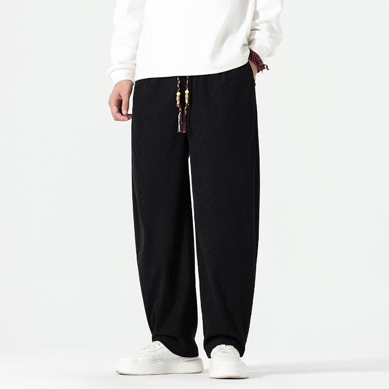 Buddha Stones Fall Winter Casual Boho Drawstring Solid Ankle Pants Corduroy Men's Straight Leg Pants With Pockets - image 12