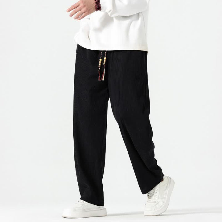 Buddha Stones Fall Winter Casual Boho Drawstring Solid Ankle Pants Corduroy Men's Straight Leg Pants With Pockets - image 18