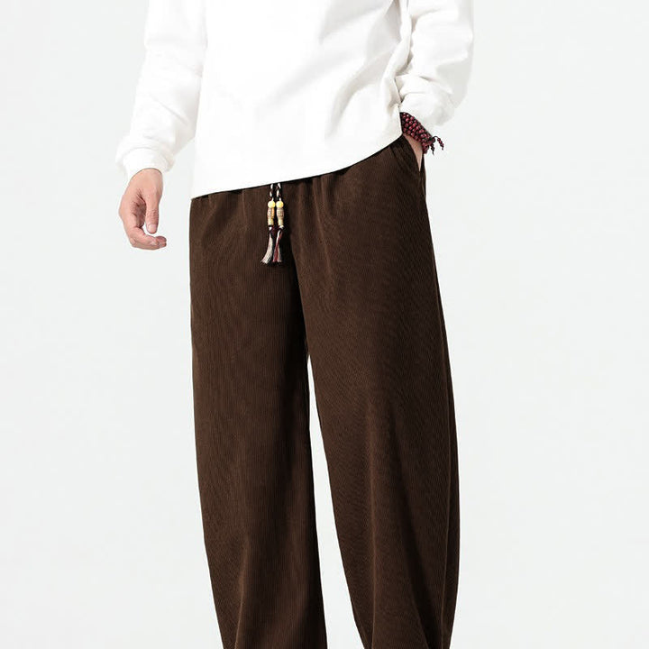 Buddha Stones Fall Winter Casual Boho Drawstring Solid Ankle Pants Corduroy Men's Straight Leg Pants With Pockets - image 10