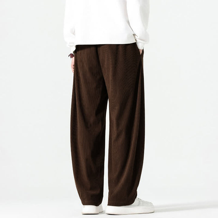 Buddha Stones Fall Winter Casual Boho Drawstring Solid Ankle Pants Corduroy Men's Straight Leg Pants With Pockets - image 4