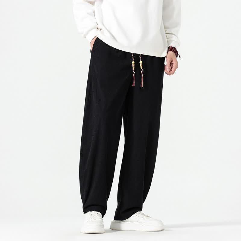 Buddha Stones Fall Winter Casual Boho Drawstring Solid Ankle Pants Corduroy Men's Straight Leg Pants With Pockets - image 16