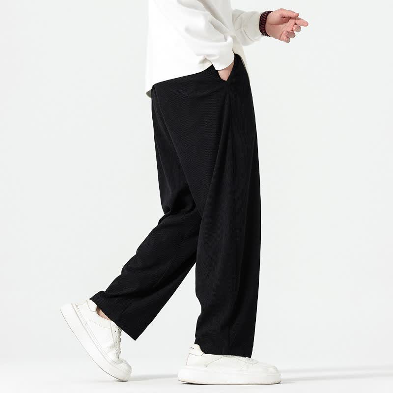 Buddha Stones Fall Winter Casual Boho Drawstring Solid Ankle Pants Corduroy Men's Straight Leg Pants With Pockets - image 13