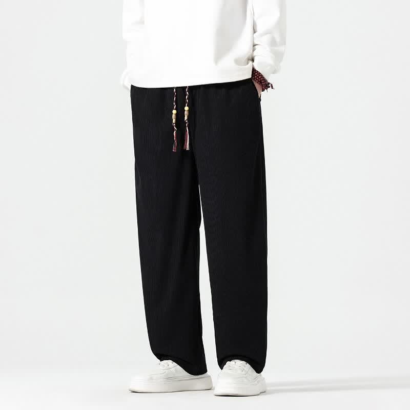 Buddha Stones Fall Winter Casual Boho Drawstring Solid Ankle Pants Corduroy Men's Straight Leg Pants With Pockets - image 20