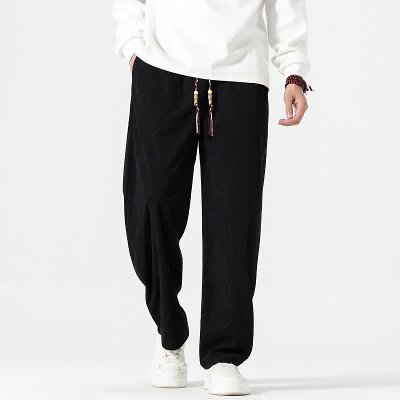 Buddha Stones Fall Winter Casual Boho Drawstring Solid Ankle Pants Corduroy Men's Straight Leg Pants With Pockets - image 19