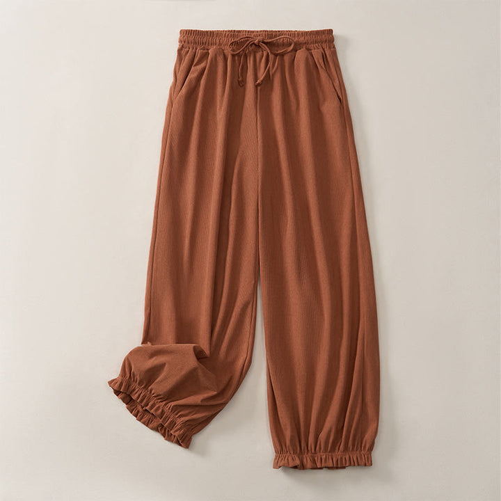 Buddha Stones Spring Casual Minimalist Drawstring Solid Ankle Pants Women's Harem Pants With Pockets - image 10
