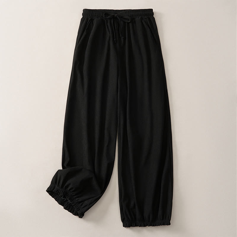 Buddha Stones Spring Casual Minimalist Drawstring Solid Ankle Pants Women's Harem Pants With Pockets - image 3