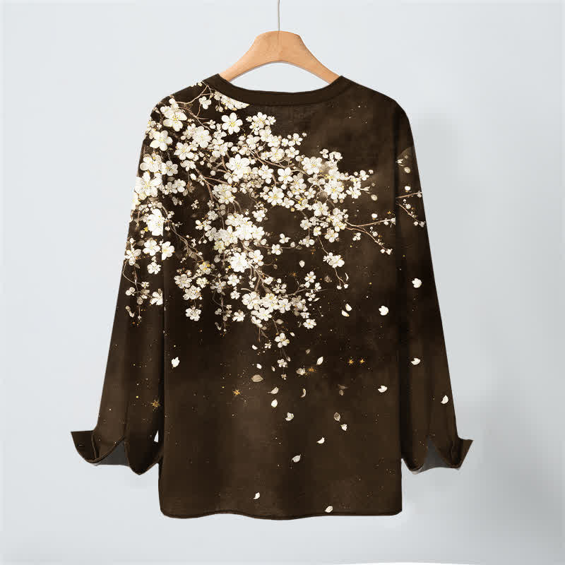 Buddha Stones Cotton Falling Petal Floral Pattern V-Neck Buttons Men's Long Sleeve Shirts - image 17