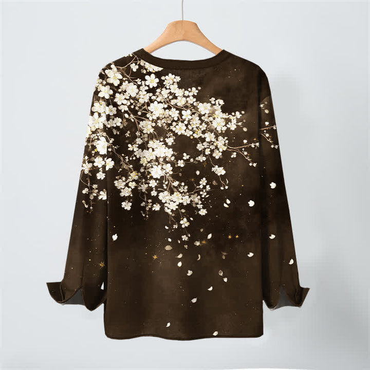 Buddha Stones Cotton Falling Petal Floral Pattern V-Neck Buttons Men's Long Sleeve Shirts - image 17