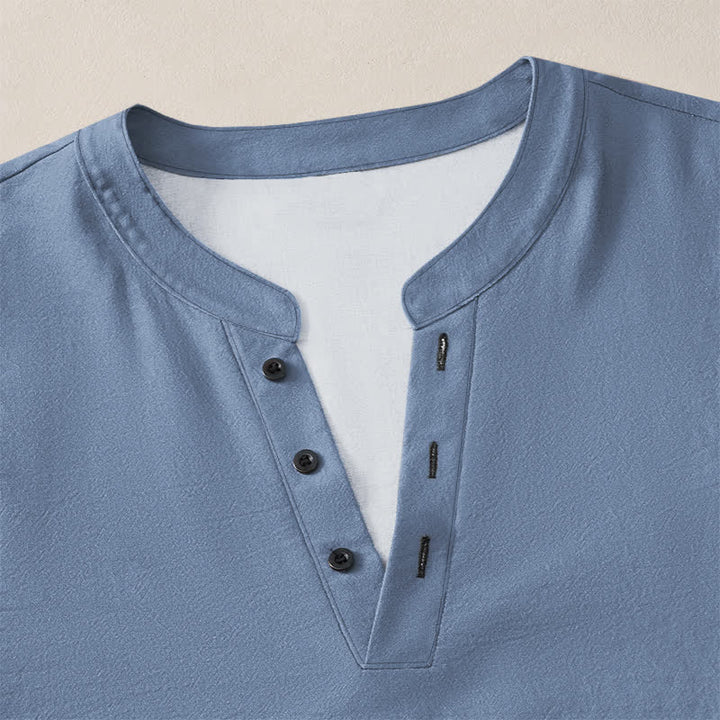 Buddha Stones Cotton Vintage Wave Cloud Pattern V-Neck Buttons Men's Long Sleeve Shirts - image 4
