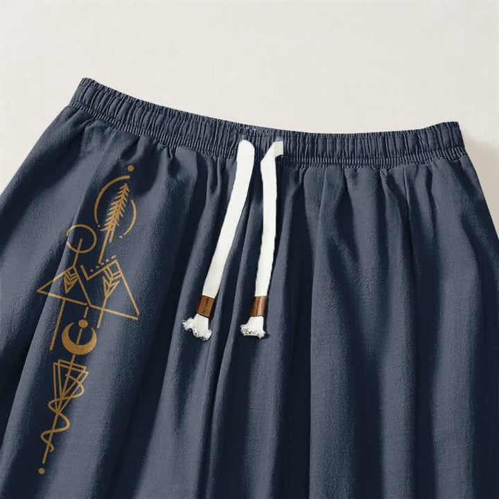 Buddha Stones Pure Cotton Moon Phase Sun Pattern Drawstring Men's Harem Pants With Pockets - image 9