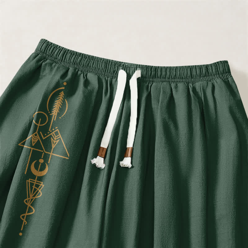 Buddha Stones Pure Cotton Moon Phase Sun Pattern Drawstring Men's Harem Pants With Pockets - image 15