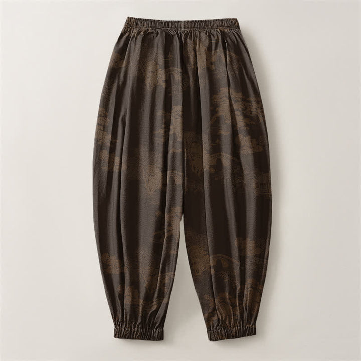 Buddha Stones Pure Cotton Vintage Shadow Stripe Pattern Drawstring Men's Harem Pants With Pockets - image 2