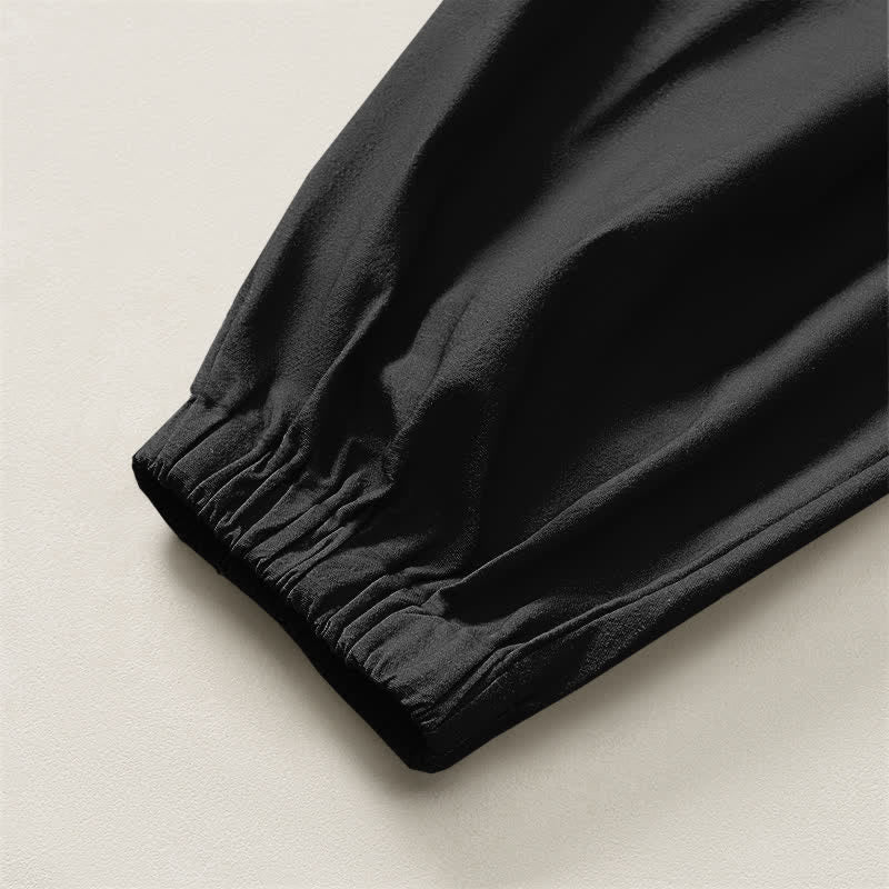 Buddha Stones Pure Cotton Auspicious Cloud Pine Pattern Drawstring Men's Harem Pants With Pockets - image 4