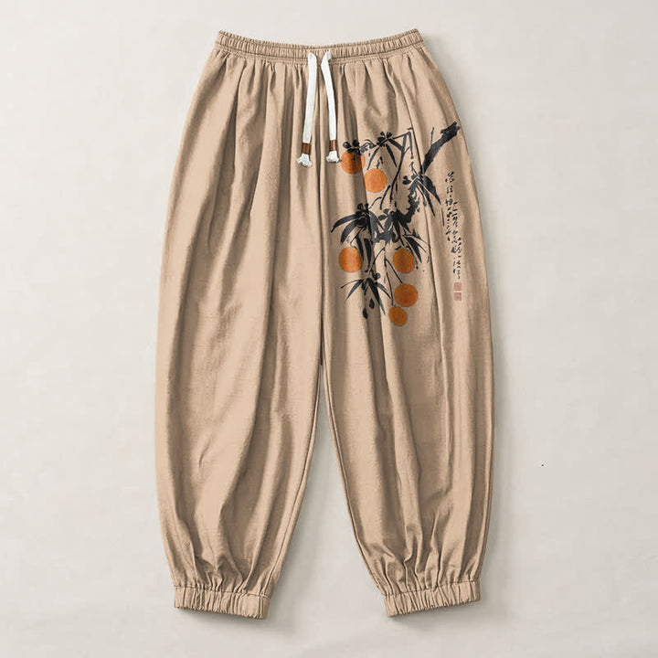 Buddha Stones Pure Cotton Bamboo Branch Pattern Drawstring Men's Harem Pants With Pockets - image 7