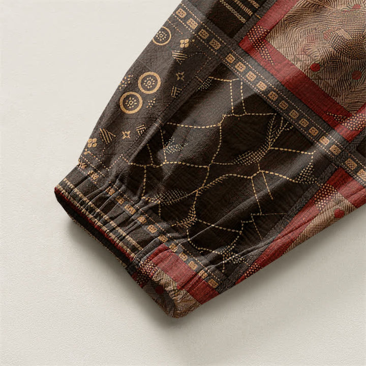 Buddha Stones Pure Cotton Geometric Plaid Pattern Drawstring Men's Harem Pants With Pockets - image 10