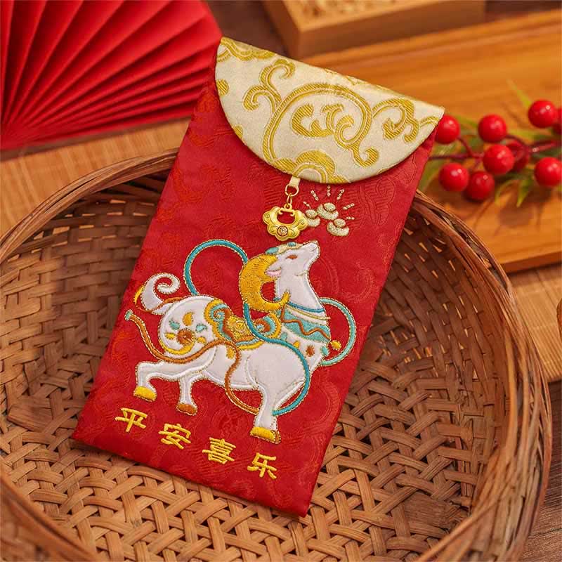 Buddha Stones Year of the Goat Embroidery Peace and Joy Luck New Year Red Envelope - image 1