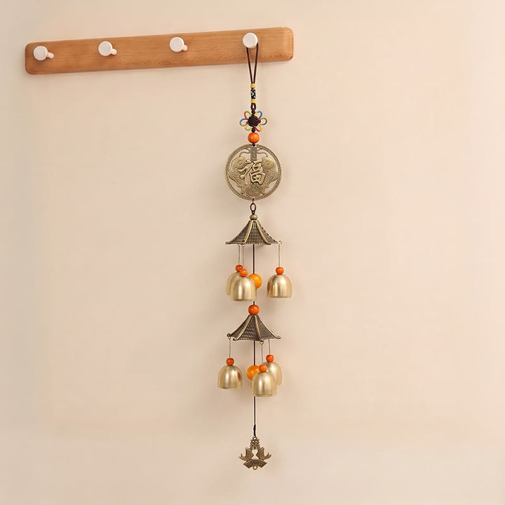Buddha Stones Two-Tier Solid Copper Pi Xiu Bagua Koi Fish Wealth Bells & Chimes - image 10